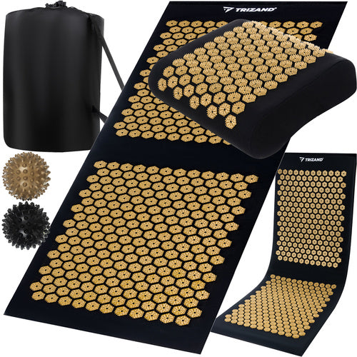 Akupressurmatte Set Kissen 2 Bälle Tasche Schwarz Gold 115x40 cm Entspannung