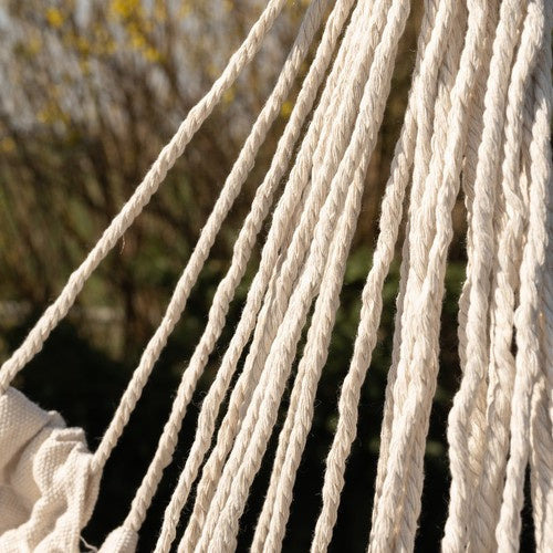 Hängesessel Beige Brasilianisch mit 2 Kissen Holz-Querstange Baumwolle Polyester