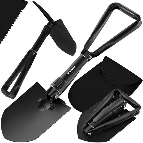 Klappspaten Spitzhacke Säge 3-in-1 faltbar mit Etui schwarz 16 x 25 x 60 cm