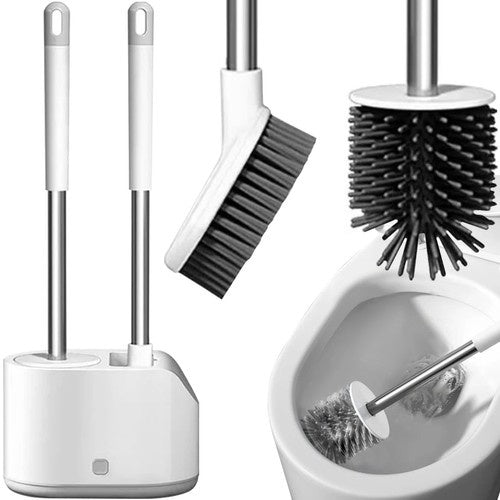 WC-Bürstenset 2-teilig Silikon TPR PP mit Behälter und Tropfwanne Weiß Grau