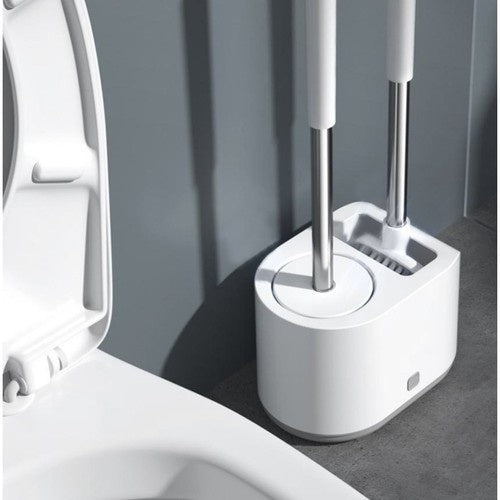 WC-Bürstenset 2-teilig Silikon TPR PP mit Behälter und Tropfwanne Weiß Grau
