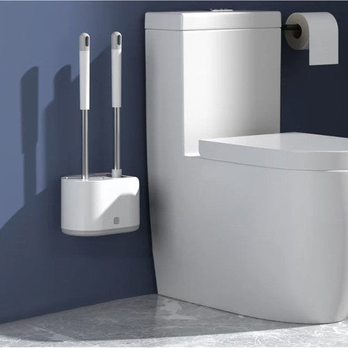 WC-Bürstenset 2-teilig Silikon TPR PP mit Behälter und Tropfwanne Weiß Grau