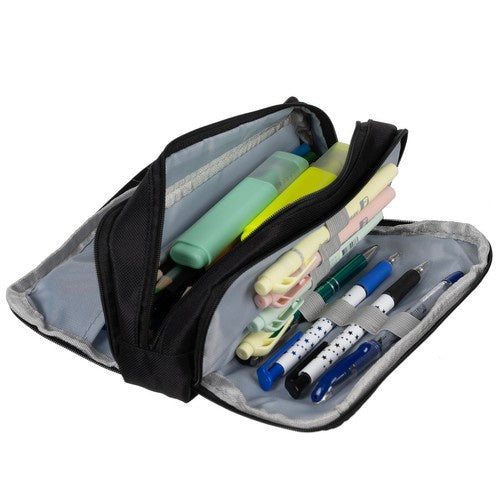 Federmäppchen schwarz 3 Fächer Oxford Stoff Stifteetui groß Schule Organizer
