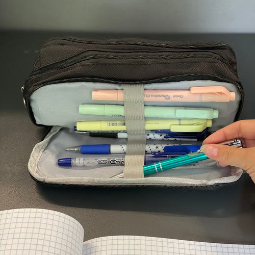 Federmäppchen schwarz 3 Fächer Oxford Stoff Stifteetui groß Schule Organizer