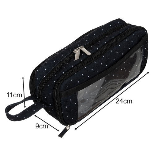 Federmäppchen Schwarz mit weißen Punkten 3 Fächer Griff Schule Büro Kinder 24 cm