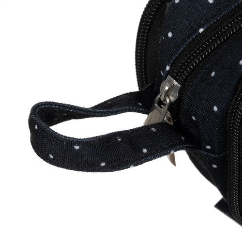 Federmäppchen Schwarz mit weißen Punkten 3 Fächer Griff Schule Büro Kinder 24 cm