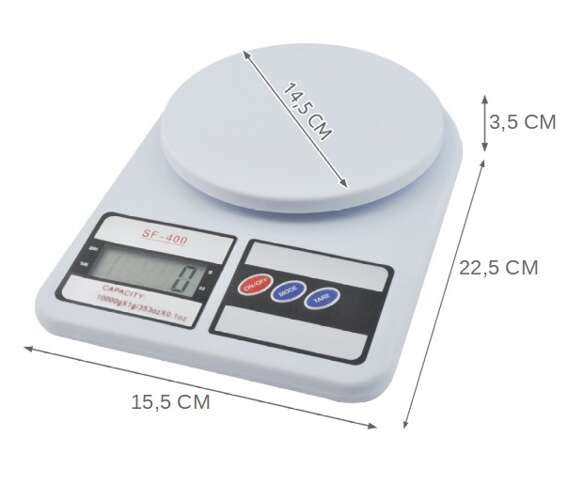 Digitale Küchenwaage 10 kg 1 g Präzision LCD Tara Weiß Aufhängeöse 14,5 cm