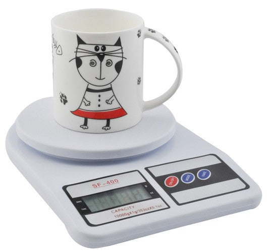 Digitale Küchenwaage 10 kg 1 g Präzision LCD Tara Weiß Aufhängeöse 14,5 cm