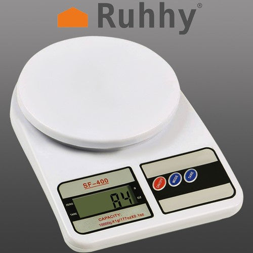 Digitale Küchenwaage 10 kg 1 g Präzision LCD Tara Weiß Aufhängeöse 14,5 cm