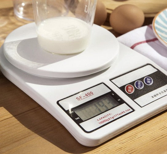 Digitale Küchenwaage 10 kg 1 g Präzision LCD Tara Weiß Aufhängeöse 14,5 cm