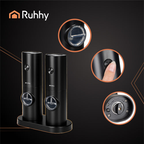 Elektrische Salz- und Pfeffermühle 2er Set Schwarz Keramik mit LED