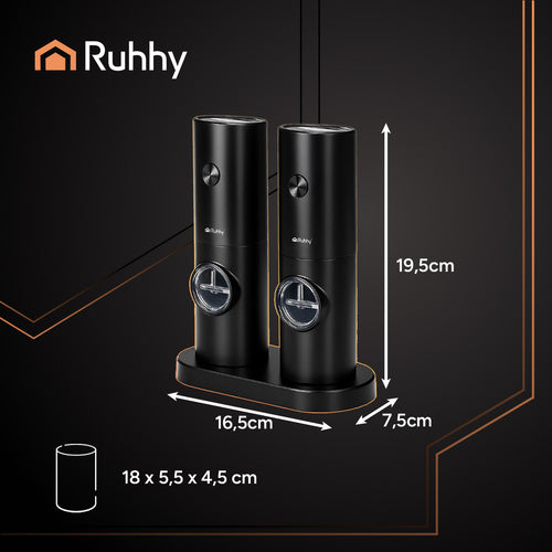 Elektrische Salz- und Pfeffermühle 2er Set Schwarz Keramik mit LED