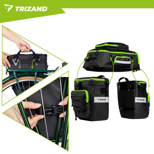 Fahrradtasche wasserdicht 65L 3-in-1 Gepäckträgertasche mit Regenhülle schwarz