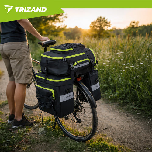 Fahrradtasche wasserdicht 65L 3-in-1 Gepäckträgertasche mit Regenhülle schwarz