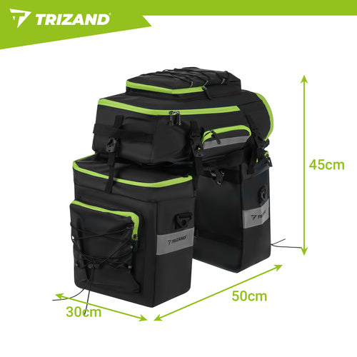 Fahrradtasche wasserdicht 65L 3-in-1 Gepäckträgertasche mit Regenhülle schwarz