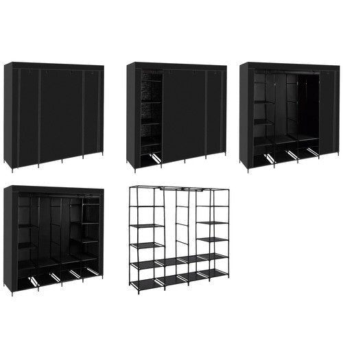 2 - teilige textile Garderobe mit 14 Regalen, schwarz - Easy2sell - Deluxe