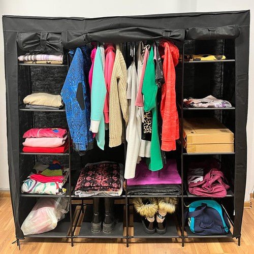 2 - teilige textile Garderobe mit 14 Regalen, schwarz - Easy2sell - Deluxe