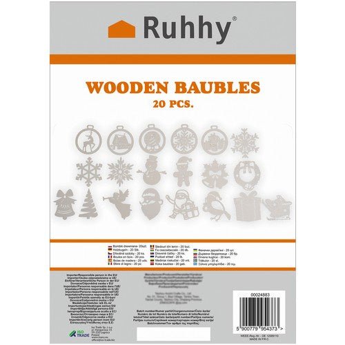 20 Holz - Weihnachtskugeln unzerbrechlich für Dekoration weiß - Easy2sell - Deluxe