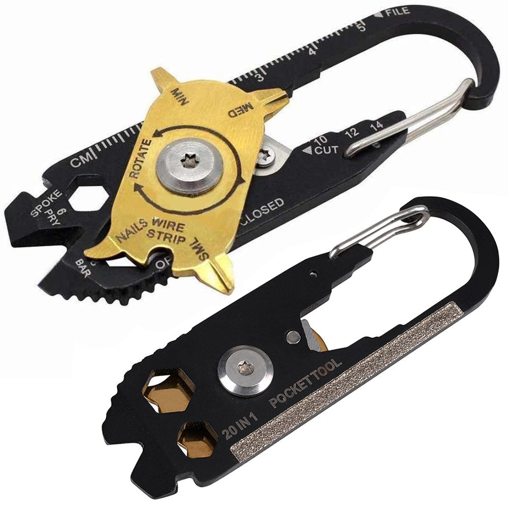 Karabiner Multitool Schlüsselanhänger 20in1 Edelstahl 8 cm 20 Funktionen Set