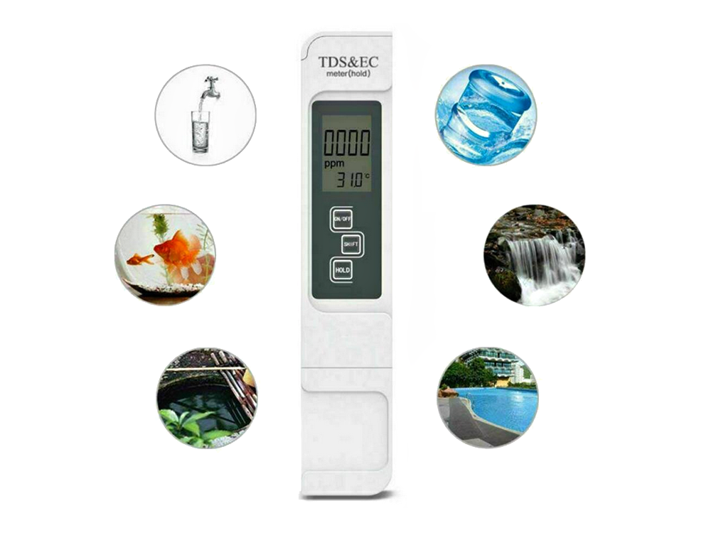 TDS Messgerät EC Leitfähigkeitsmessgerät Wasserqualität Temperatur HOLD µS/cm