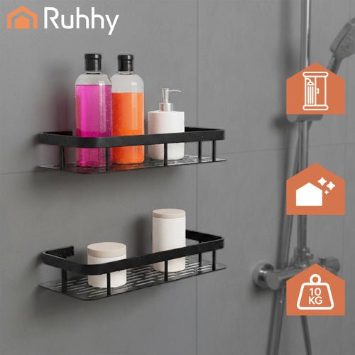 2er Set Badezimmerregal mit Wandmontage Schwarz - Easy2sell - Deluxe