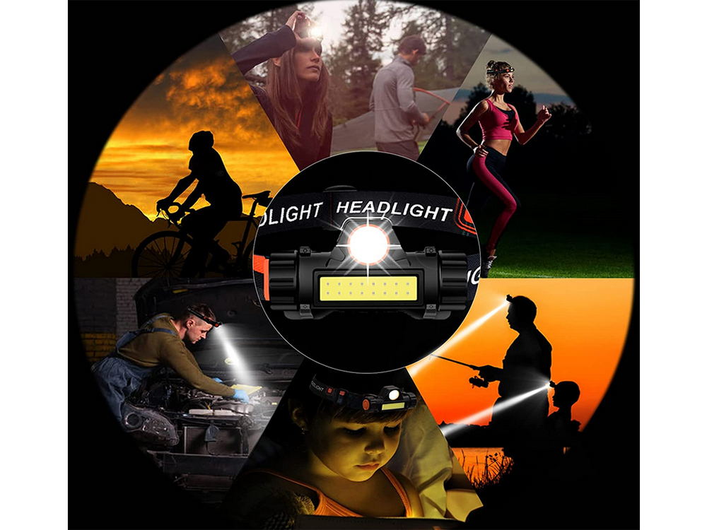 Stirnlampe COB LED 4in1 USB Magnet wiederaufladbar schwarz verstellbar handsfrei