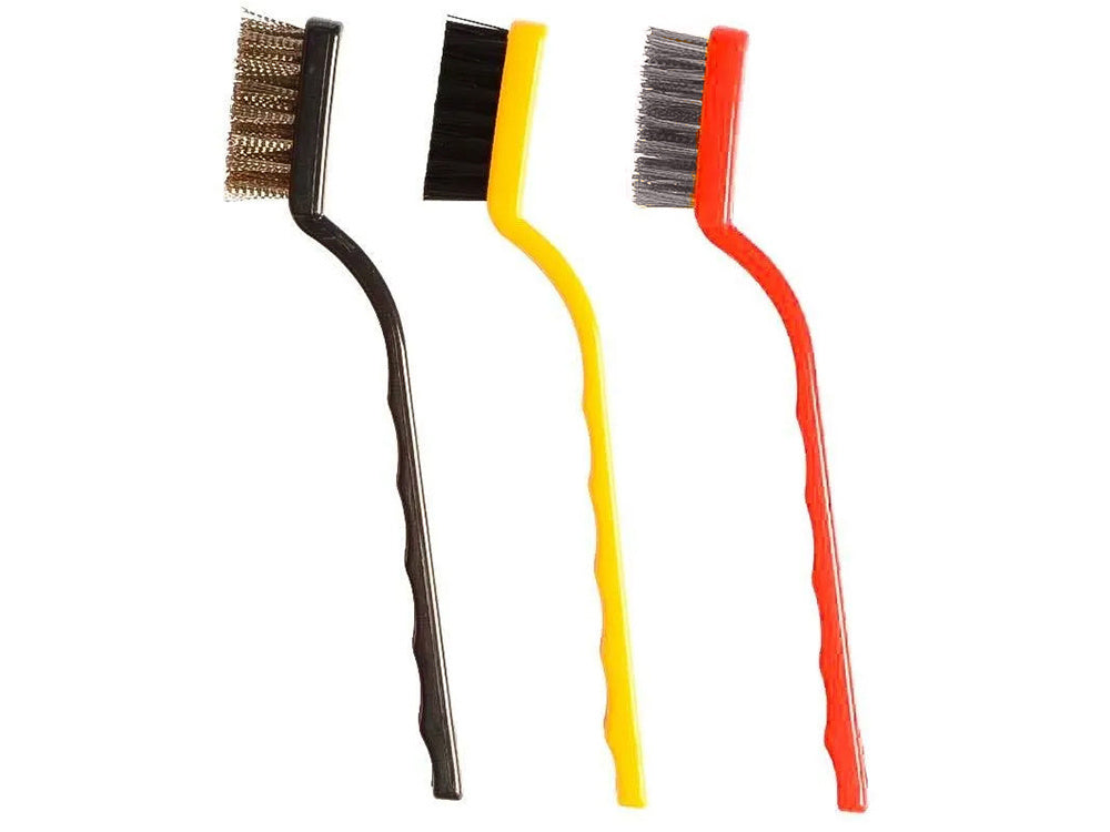 3-teiliges Drahtbürsten-Set, Stahl, Nylon, Messing, ergonomischer Kunststoffgriff, 16 cm