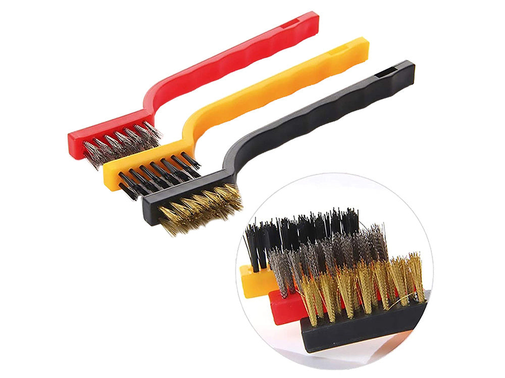 3-teiliges Drahtbürsten-Set, Stahl, Nylon, Messing, ergonomischer Kunststoffgriff, 16 cm