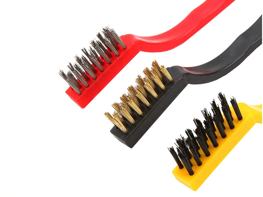 3-teiliges Drahtbürsten-Set, Stahl, Nylon, Messing, ergonomischer Kunststoffgriff, 16 cm