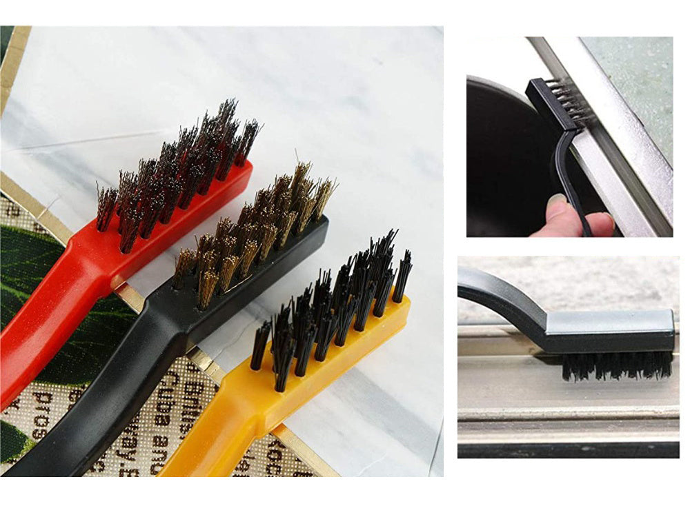 3-teiliges Drahtbürsten-Set, Stahl, Nylon, Messing, ergonomischer Kunststoffgriff, 16 cm
