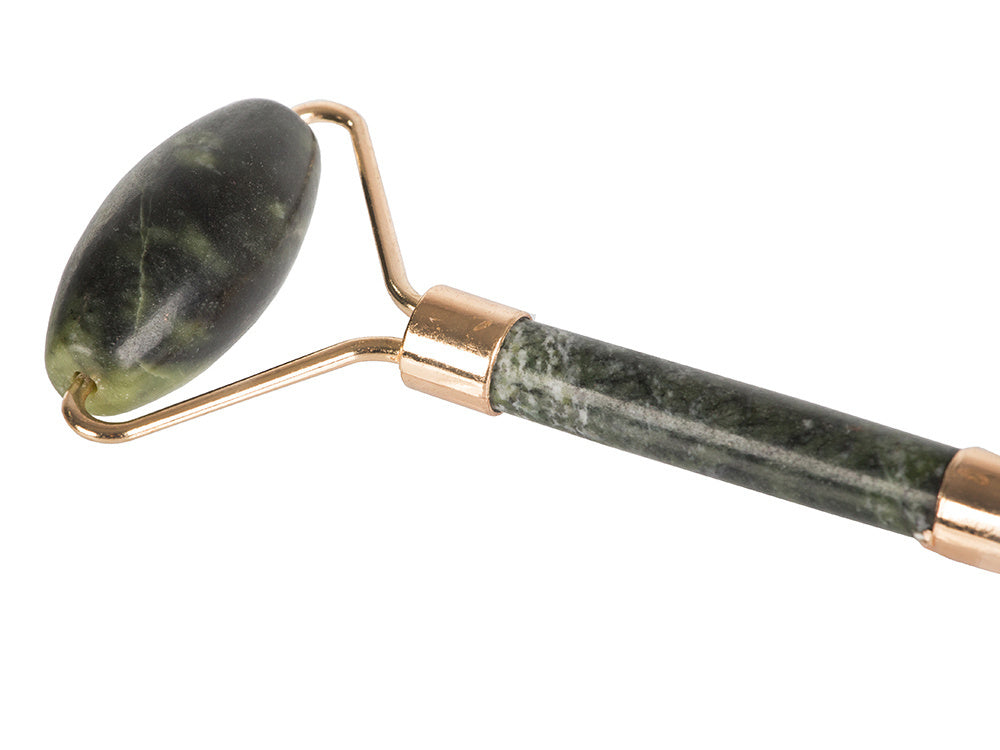 Jade Roller Gesichtsmassagegerät für Gesicht und Hals aus Jadestein grün Set