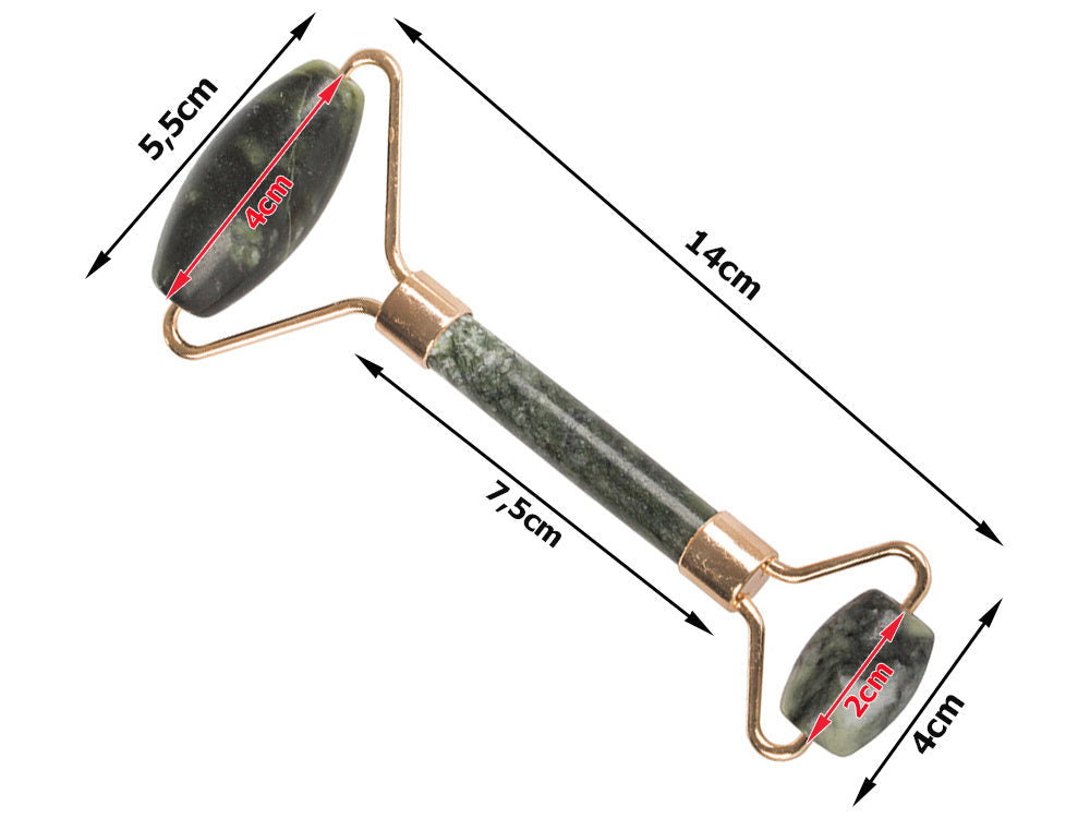 Jade Roller Gesichtsmassagegerät für Gesicht und Hals aus Jadestein grün Set