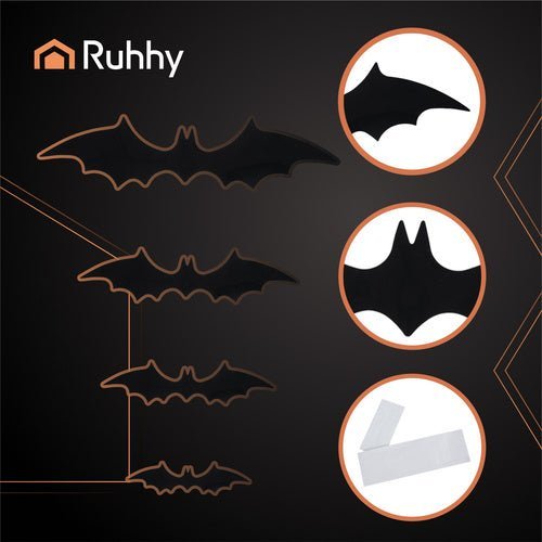 3D Fledermaus Aufkleber Halloween Wanddeko Schwarz PVC Set 56 Stück - Easy2sell - Deluxe