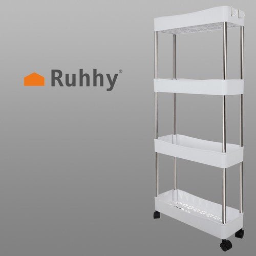 4 - stufiges Küchen - /Badregal auf Rollen mit Haken weiß - Easy2sell - Deluxe