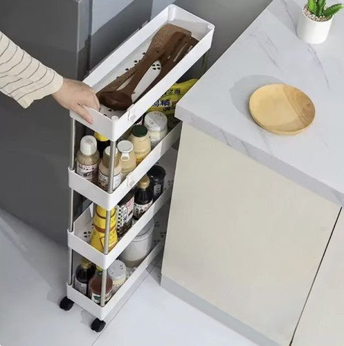 4 - stufiges Küchen - /Badregal auf Rollen mit Haken weiß - Easy2sell - Deluxe