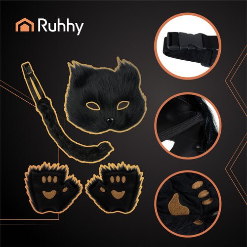 4 - teiliges Katzen - /Fuchskostüm, schwarz, Ruhhy 26248 - Easy2sell - Deluxe