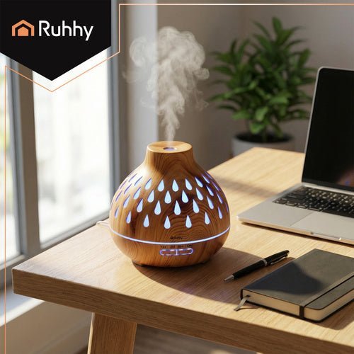 400 ml Aroma - Diffusor mit Ultraschalltechnologie und LED - Hintergrundbeleuchtung in Holzoptik - Easy2sell - Deluxe