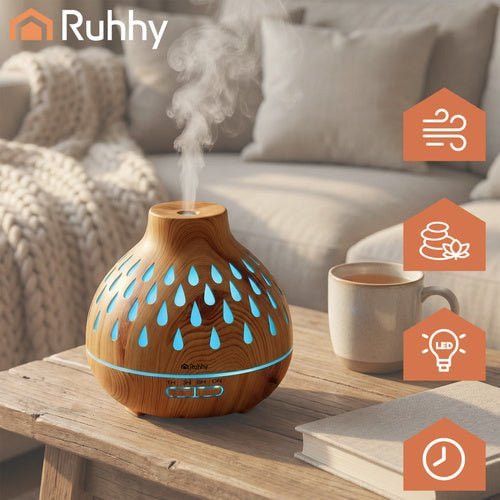 400 ml Aroma - Diffusor mit Ultraschalltechnologie und LED - Hintergrundbeleuchtung in Holzoptik - Easy2sell - Deluxe