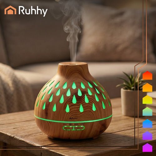 400 ml Aroma - Diffusor mit Ultraschalltechnologie und LED - Hintergrundbeleuchtung in Holzoptik - Easy2sell - Deluxe