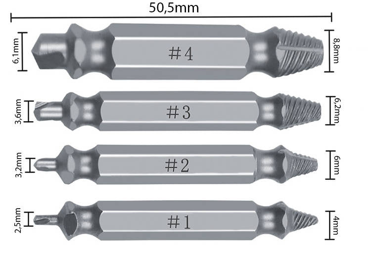 Verk 11345 Ausdreher für beschädigte Schrauben 2-12 mm 4 Stk
