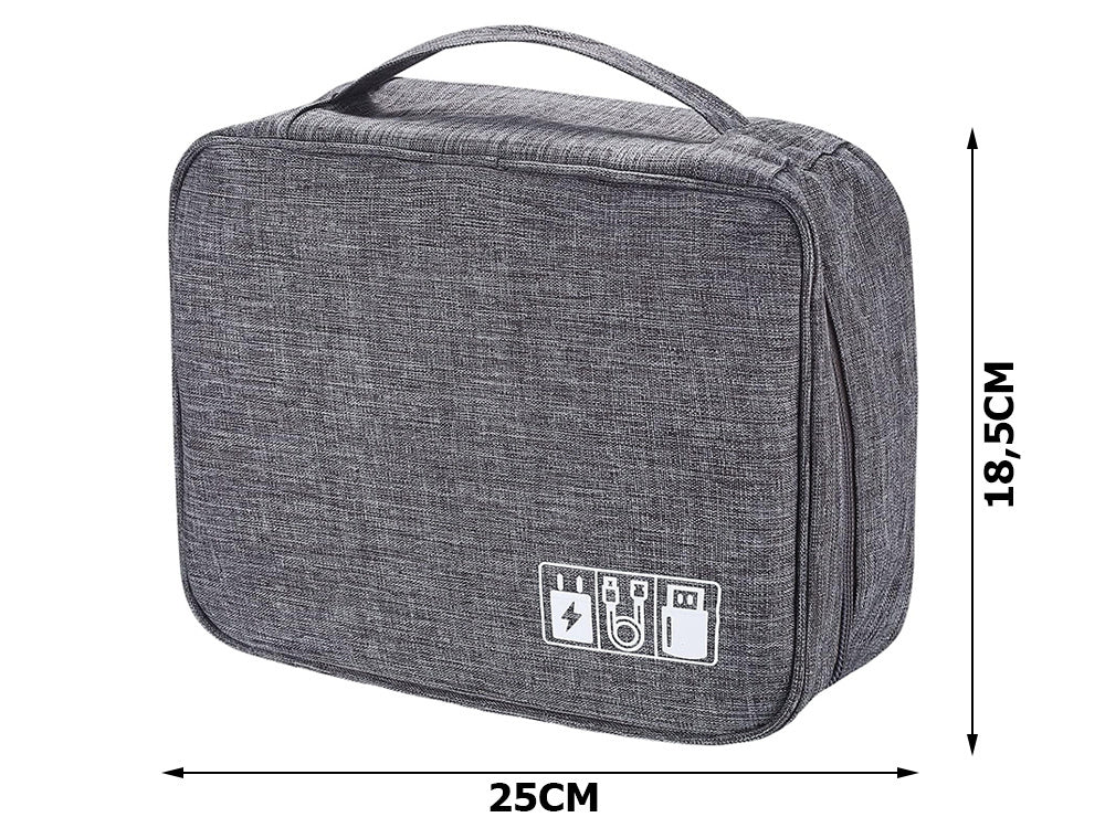 Reise-Organizer Tasche für Ladegeräte und Kabel mit Fächern, Grau, Kabeltasche