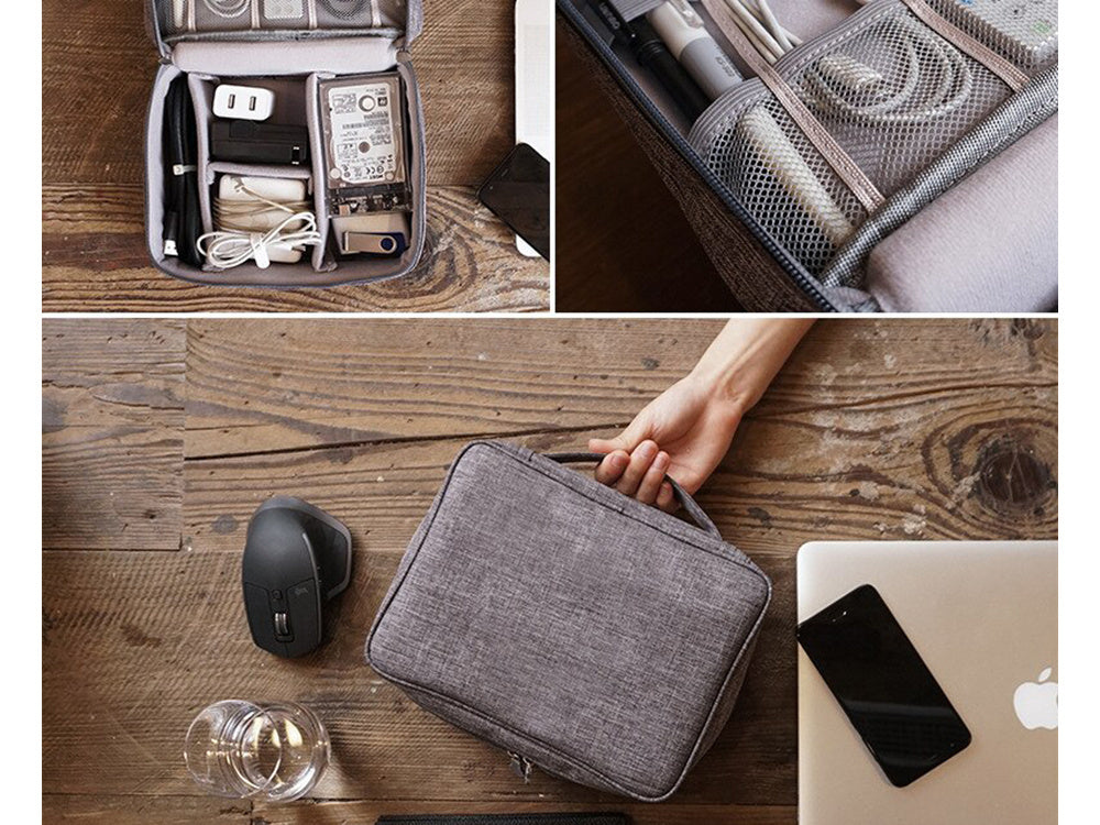 Reise-Organizer Tasche für Ladegeräte und Kabel mit Fächern, Grau, Kabeltasche