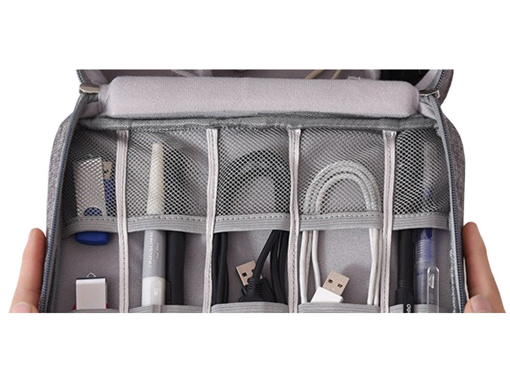 Reise-Organizer Tasche für Ladegeräte und Kabel mit Fächern, Grau, Kabeltasche