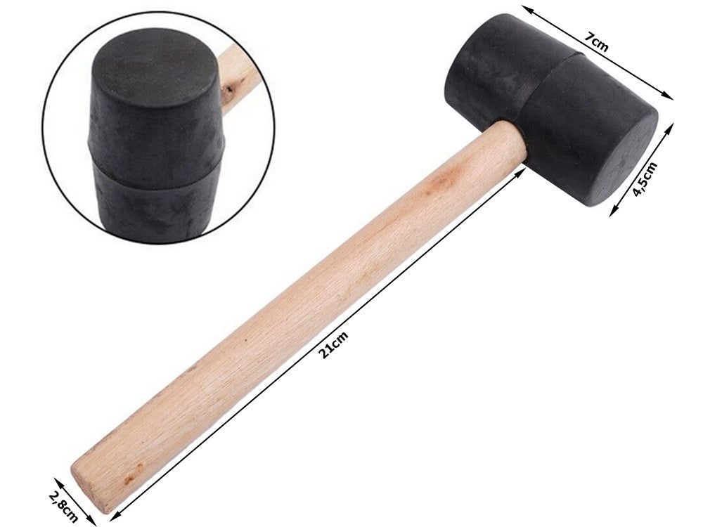 Gummihammer mit bequemem Holzgriff, 25 cm Gesamtlänge, 7 cm Hammerbreite