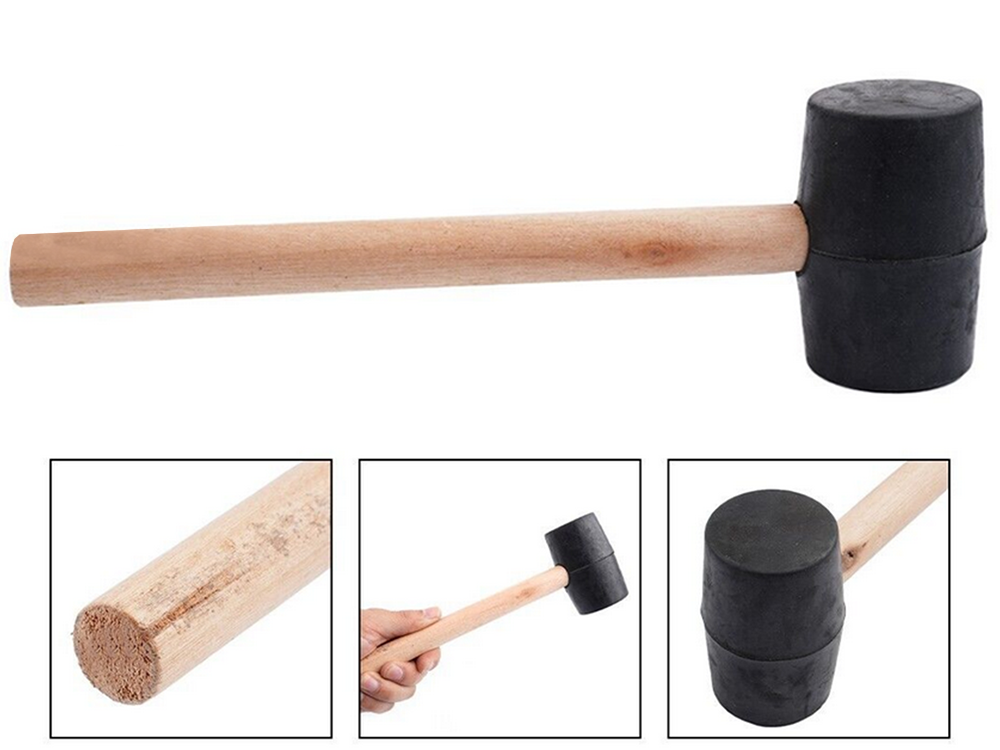 Gummihammer mit bequemem Holzgriff, 25 cm Gesamtlänge, 7 cm Hammerbreite