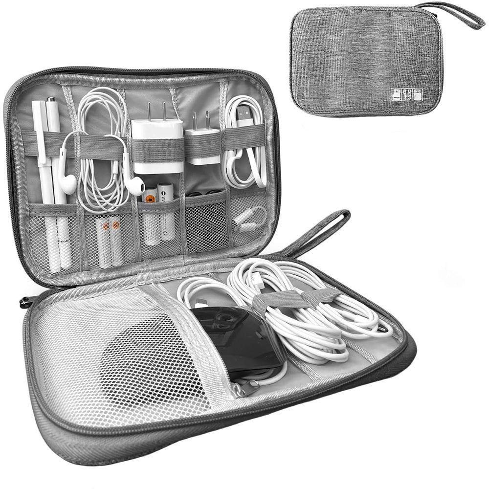 Kabel-Organizer Reise Aufbewahrungsbox für Ladegeräte Zubehör grau 24x17x3 cm