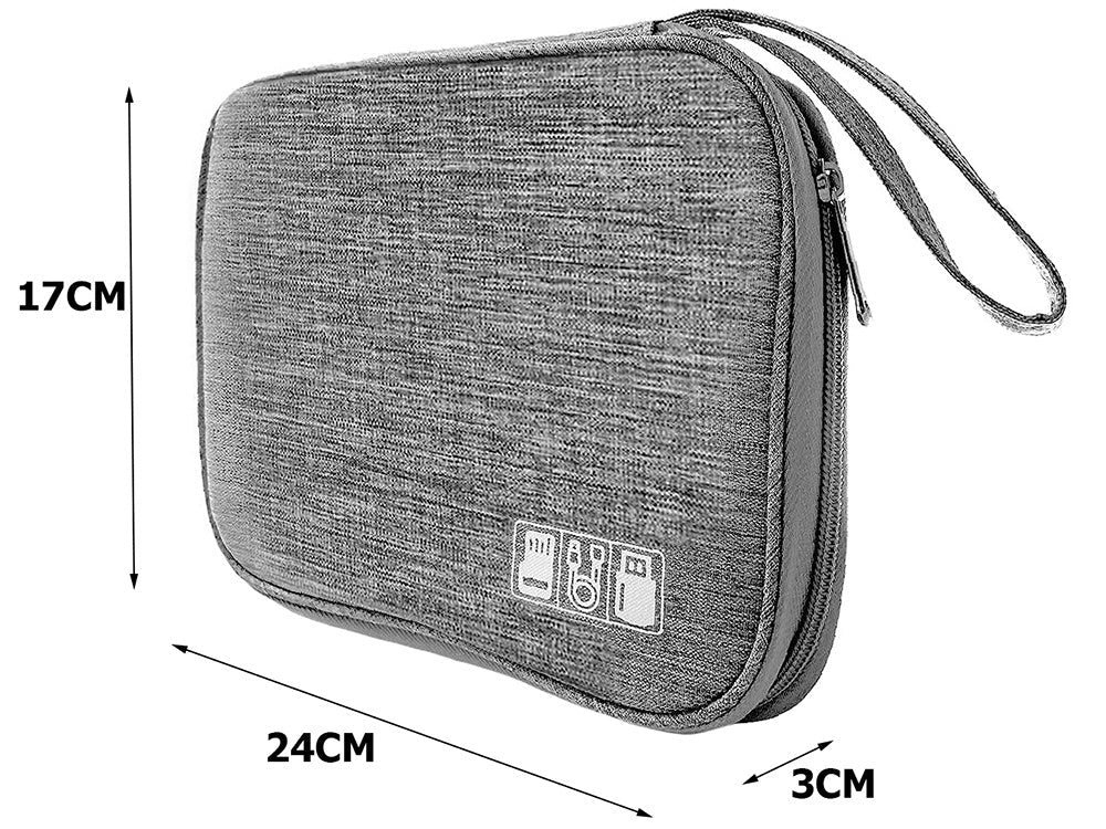 Kabel-Organizer Reise Aufbewahrungsbox für Ladegeräte Zubehör grau 24x17x3 cm
