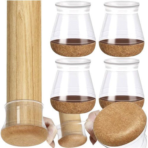 4er - Set Stuhlbeinbezüge mit Filzpolsterung für Bodenschutz, transparent und hellbraun - Easy2sell - Deluxe