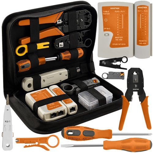 5 - teiliges Netzwerk - Toolkit mit Kabeltester und Crimper, schwarz/orange - Easy2sell - Deluxe