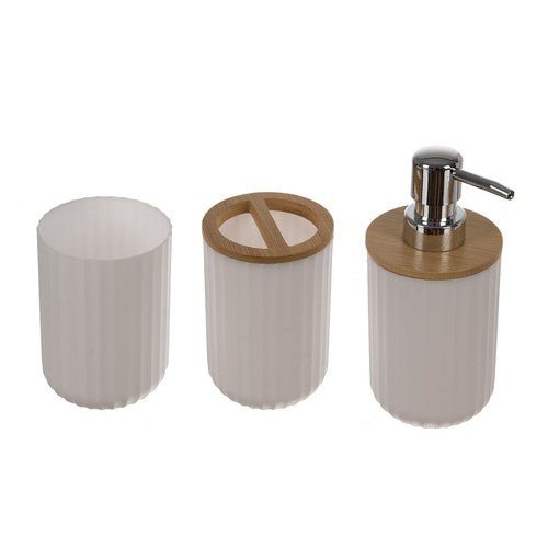 6 - teiliges Badezimmerzubehör - Set mit Bambusdetails - weiß - Easy2sell - Deluxe